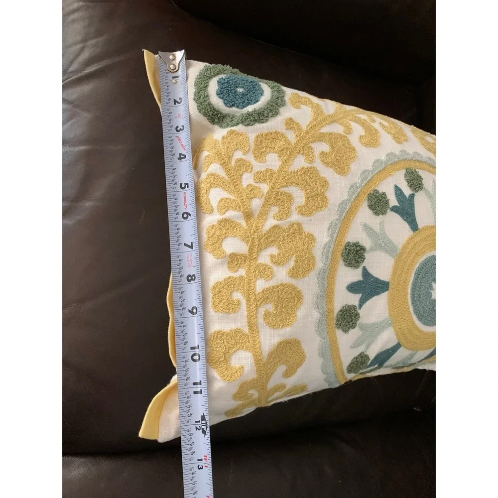 Boho Linen Cotton Embroidered Lumbar Pillow Mandala Medallion Retro Cream Gold